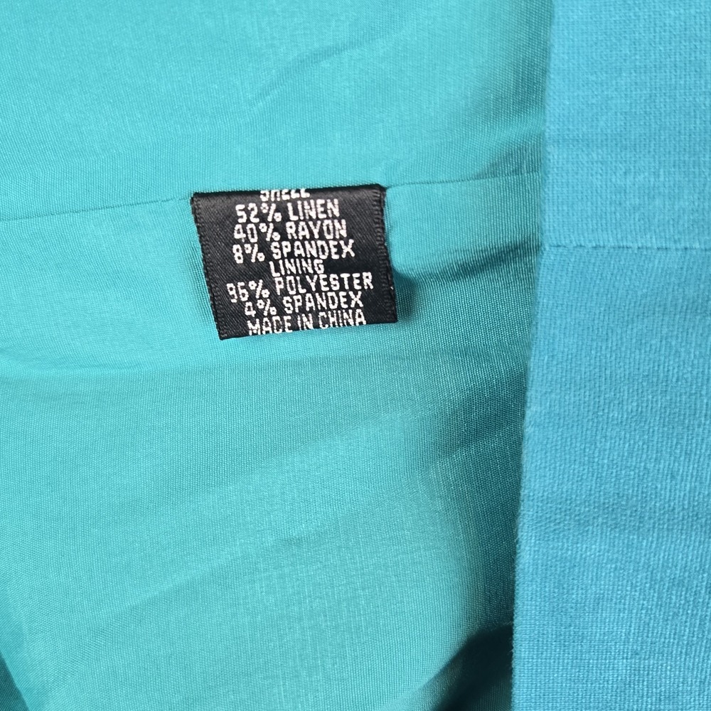 Adrianna Papell Teal Shutter Pleat Sheath Dress Size 8 Lined Linen Blend - Picture 5 of 9
